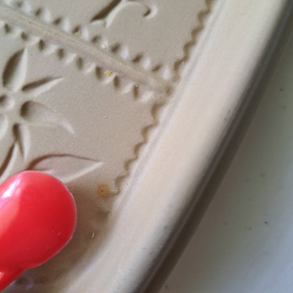 Brown Bag Cookie Art 1983 Hill Design Stoneware Mold 9 Florals Handles 8" Square - Picture 13 of 14